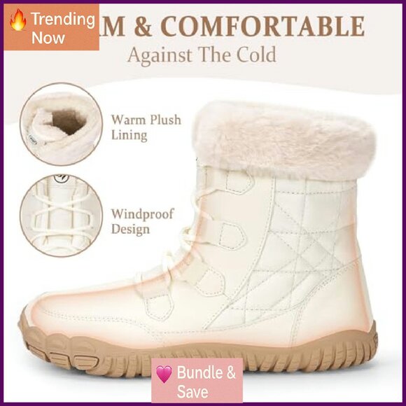 Women's Waterproof Snow Boots Wide Toe Box Zero Drop Minimalist Hiking - Picture 3 of 8